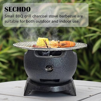 Yakitori Grill, Aluminium Alloy Small and Lightweight BBQ Stove, Japanese Portable Charcoal Barbecue Yakiniku for Household or Outdoor, Teapot Warmer, Tea Stove with Trivet and Stainless Steel Mesh