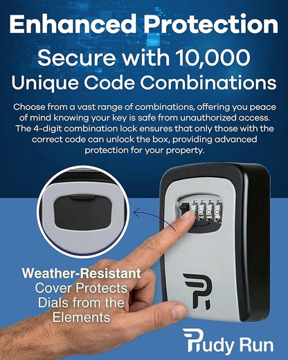 Rudy Run Key Lock Box for Outside – Large Outdoor Lockbox for Keys with Code, 4-Digit Combination Hidden Safe to Hide a Key Outside, Wall Mounted Key Storage for Home, Airbnb, 2 Pack