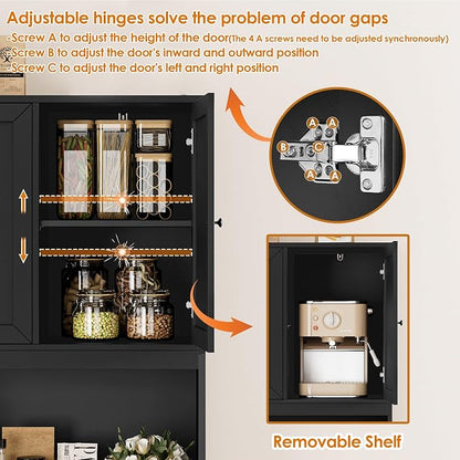BOTLOG 72" Kitchen Pantry Cabinet Microwave Stand, 10 Storage Compartments | 2 Drawers, Large Capacity, 47.2-inch wide Countertop, Kitchen Hutch utch for Dining Room (Black)