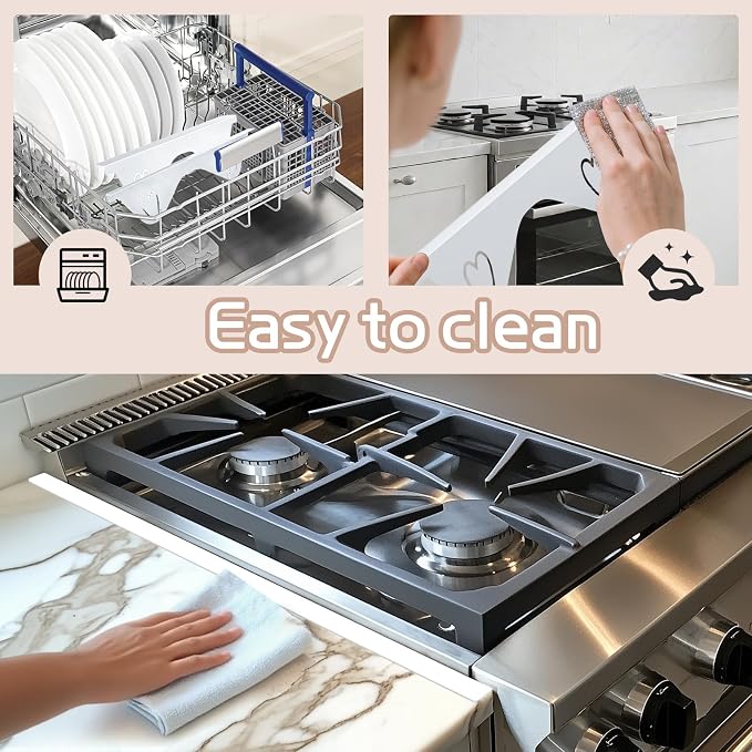 Stainless Steel Stove Gap Filler, 2 Pack Adjustable Covers for Counter, 13.8"-27.5", 0.79" Wide Heat Resistant Oven Guard Range Trim Kit, White