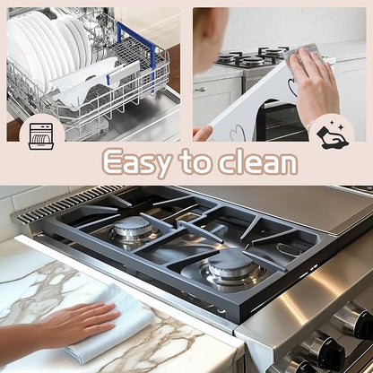 Stainless Steel Stove Gap Filler, 2 Pack Adjustable Covers for Counter, 13.8"-27.5", 0.79" Wide Heat Resistant Oven Guard Range Trim Kit, White