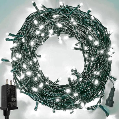 Extendable Christmas String Lights Indoor Outdoor 42.8FT 100 LED Cool White | Green Wire Ultra-bright,8 Modes, Timer and Memory Function, Safe Low-voltage Mini Lights for Xmas Tree Birthday Party Decor