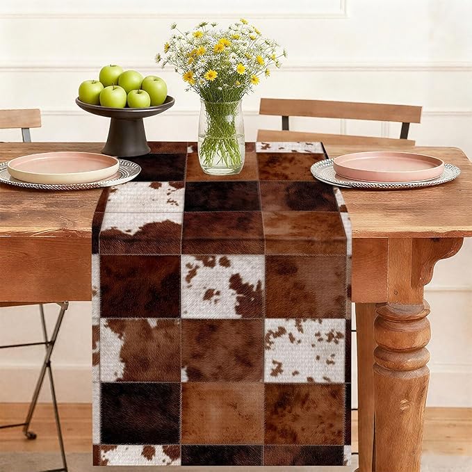 Cowhide Table Runner,Dining Decor for Kitchen Coffee Table Family Dinners Holiday Parties Wedding Events Decor(13x72 inch)
