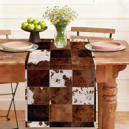 Cowhide Table Runner,Dining Decor for Kitchen Coffee Table Family Dinners Holiday Parties Wedding Events Decor(13x72 inch)