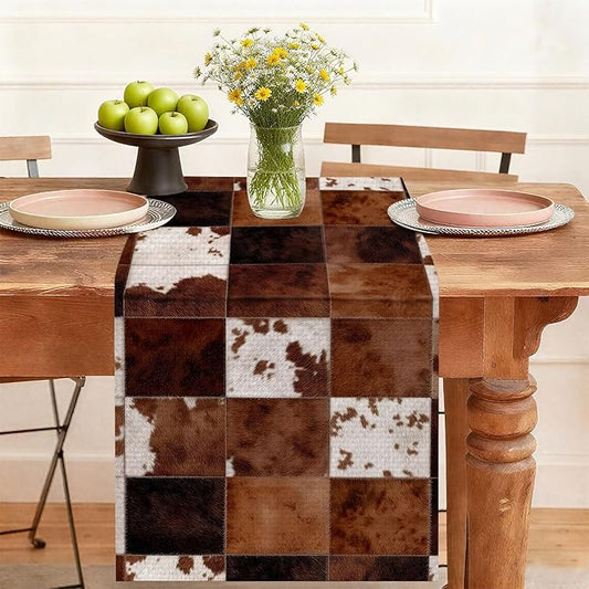 Cowhide Table Runner,Dining Decor for Kitchen Coffee Table Family Dinners Holiday Parties Wedding Events Decor(13x72 inch)