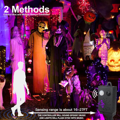 Halloween Lights, 105FT 300 LED Halloween String Lights | With Spooky Music Twinkle Waterproof Purple Orange Light Plug in for Indoor Outdoor Tree Party Yard Room Decor
