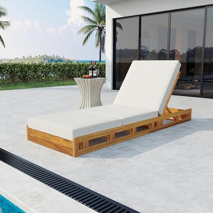 Merax Acacia Wood Chaise Lounge Chair Outdoor Set of 4, Patio Recliner with 4 Position Adjustable Backrest and 4" Thick Triple-fold Cushion