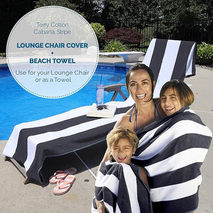 Superior Cabana Cotton Lounge Chair Cover, Outdoor Towel/Chaise Furniture Covers, Terry Cloth, Beach, Spa, Swim Accessories, Pool Chair Cover, Soft, Quick Drying, 32" x 102", Set of 4, Charcoal