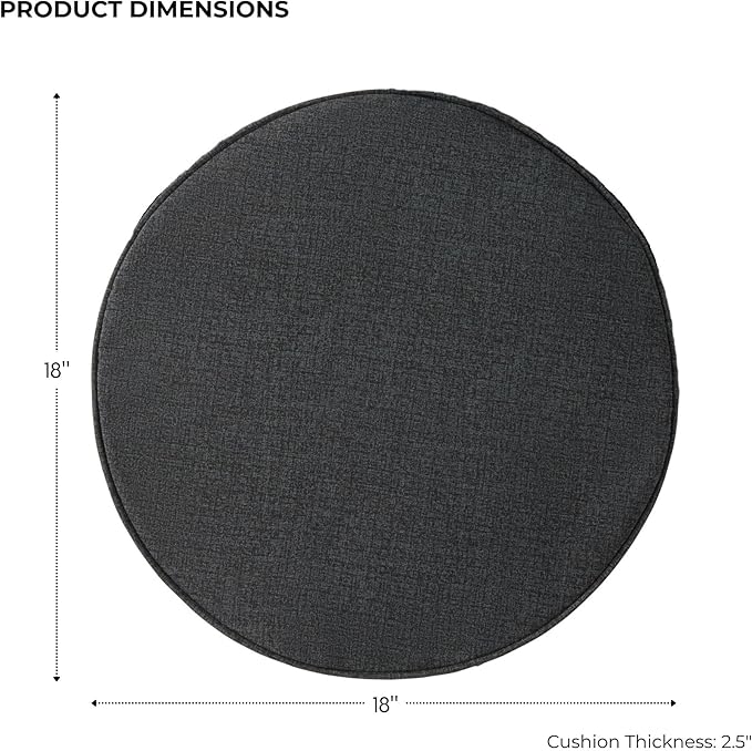 Set of 2 Outdoor 18 inch Round Patio Dining Chair Pads – Comfortable Fiber-Filled Seat Cushions with Ties, Reversible Polyester Fabric - Carbon