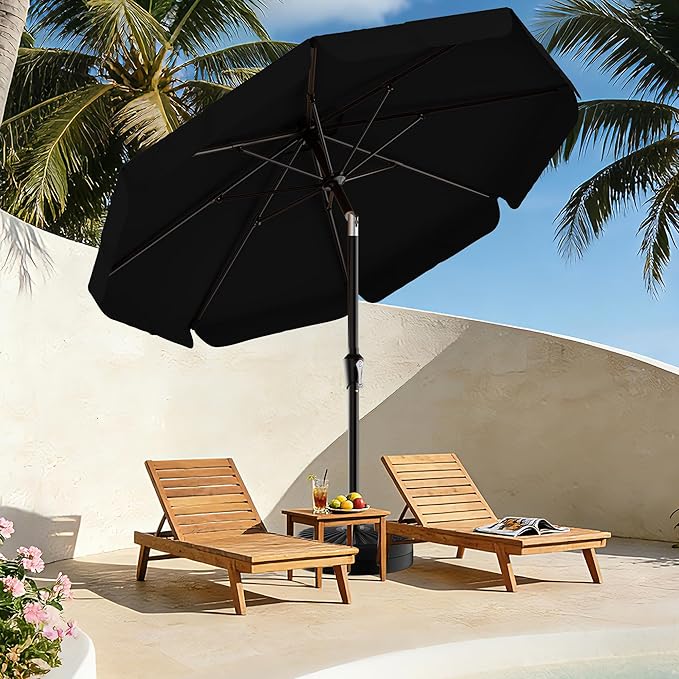 AreShark 9FT Valance Patio Umbrella, Outdoor Table Umbrella with Tilt and Crank, Outdoor Market Umbrellas W/ 8 Sturdy Ribs UV Protection for Garden, Deck, Backyard and Pool, Black