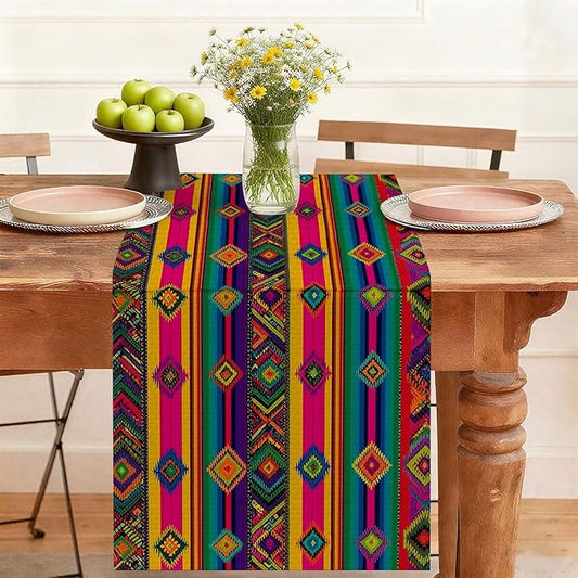 Mexican Stripes Table Runner,Dining Decor for Kitchen Coffee Table Family Dinners Holiday Parties Wedding Events Decor(13x72 inch)