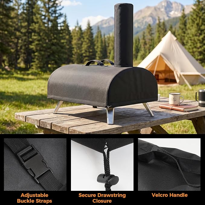 Pizza Oven Cover for Big Horn and for Aidpiza 12'' Wood Pellet Pizza Oven | 22"L x 15"W x 20.5"H, 600D Heavy Duty Polyester, Durable, Waterproof, For Outdoor, with Adjustable Drawstrings and Handle