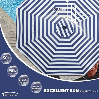 Tempera Patio Market Outdoor Table Umbrella with Push Button Tilt and Crank, Large Sun Umbrella with Sturdy Pole & Fade Resistant Canopy, Easy to Set