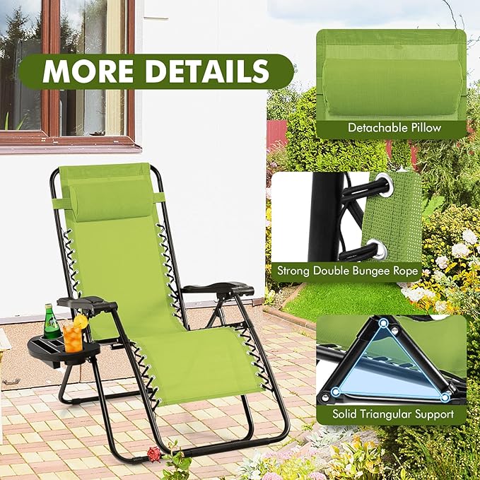 Giantex 2 PCS Zero Gravity Chair, Outdoor Chaise Lounge with Cup Holder, Patio Folding Chairs Recliner for Yard Pool Lawn Balcony