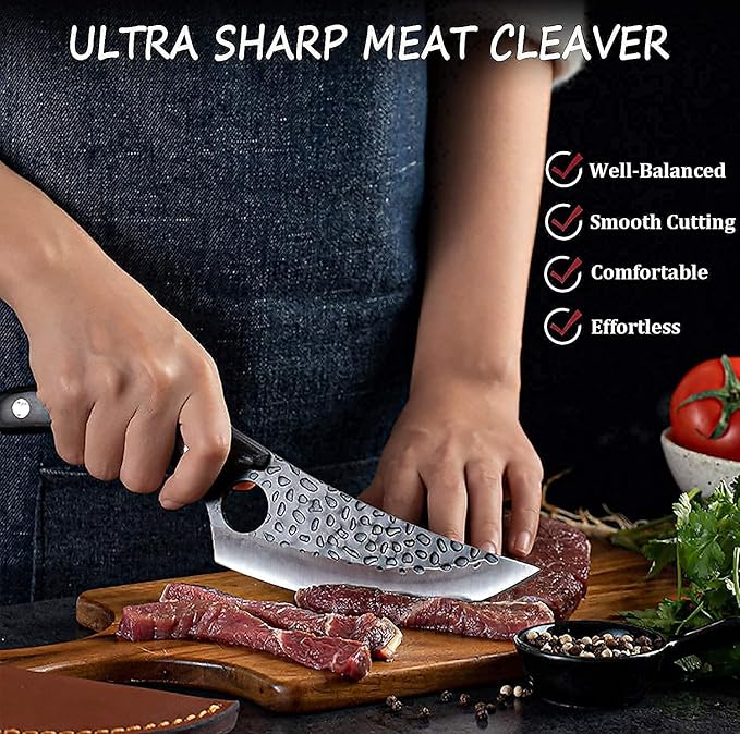 Hand-Forged Viking Boning Knife - 5.8" High Carbon Steel Butcher Knife with Ergonomic Wood Handle - Perfect for Meat Cutting, BBQ, Camping & Outdoor Cooking - Unique Gift for Chefs & Grill Masters