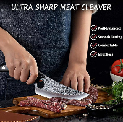 Hand-Forged Viking Boning Knife - 5.8" High Carbon Steel Butcher Knife with Ergonomic Wood Handle - Perfect for Meat Cutting, BBQ, Camping & Outdoor Cooking - Unique Gift for Chefs & Grill Masters