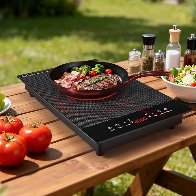 Electric Cooktop, ANHANE 1800W Portable Stove Top, 12" Infrared Single Burner Hot Plate for Cooking, Countertop Ceramic Radiant Cooker with Timer & Child Lock, All Cookware Compatible for RV/Dorm