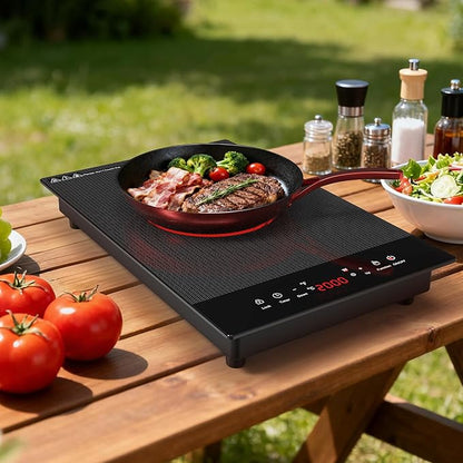 Electric Cooktop, ANHANE 1800W Portable Stove Top, 12" Infrared Single Burner Hot Plate for Cooking, Countertop Ceramic Radiant Cooker with Timer & Child Lock, All Cookware Compatible for RV/Dorm