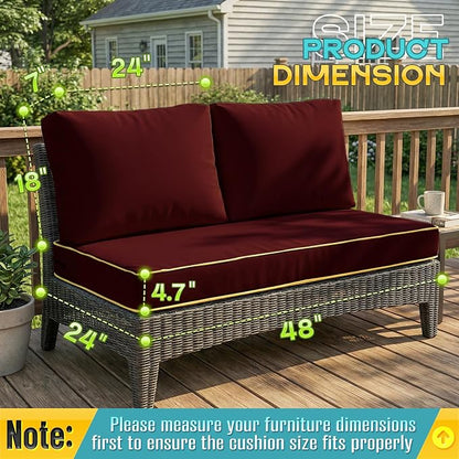 Outdoor Loveseat Cushion Set - High Back Deep Seat Patio Sofa & Back Pillows, Thick Comfort Foam 45x22 for Porch Deck Garden Furniture Replacement (Red)