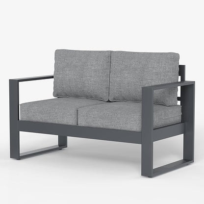 LayinSun Outdoor Patio Aluminum Loveseat, Metal Modern 2-Seat Sofa with Washable Thick Cushions