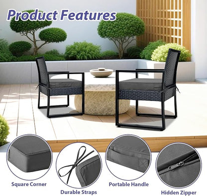 IPYNBAP Outdoor Chair Cushions Set of 4 -Waterproof Outdoor Seat Cushions for Patio Furniture, Patio Chair Cushion with Handle and Ties, Out Door Chair Pads,17x16x2-Square, Dark Grey