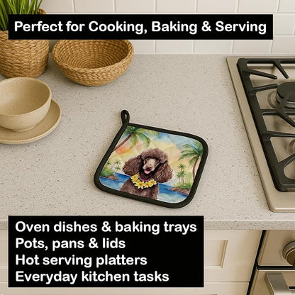 Caroline's Treasures Chocolate Poodle Luau Pair of Pot Holders Kitchen Heat Resistant Pot Holders Sets Oven Hot Pads for Cooking Baking BBQ, 7 1/2 x 7 1/2