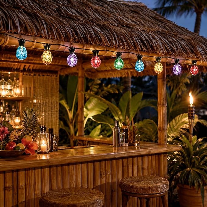 Vigdur Pineapple String Lights - Outdoor Patio Lights Plug in with 10 Pineapple Bulbs Connectable, Indoor String Light for Bedroom Bistro Tiki Decor(10FT