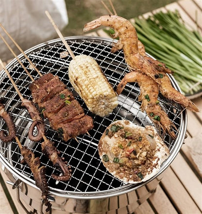 Barbecue Charcoal Grill Tabletop Portable Grill BBQ Charcoal Grill Stainless Steel Barbecue Grill For Outdoor Charcoal Bbq Grill, 22*29cm, Silver