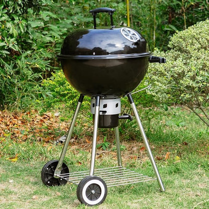Sophia & William 18-inch Kettle Charcoal BBQ Grill with Porcelain-Enameled Lid and Bowl, Chromeplated Grate, Ash Catcher for Outdoor Picnic BBQ Patio Camping, Black