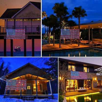 (Upgraded) American Flag Net Lights, 4th of July Decorations, 420 LED USA Flag Lights, Outdoor Waterproof Patriotic Ornament for Independence Day, National Day, Memorial Day Decor (Plug-in 110V)