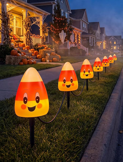 Halloween Candy Corn Pathway Lights Outdoor, 7Ft C7 LED Halloween Decorations Candy Corn Pathway String Lights Waterproof with 4 Stakes for Outdoor Garden Walkway Driveway Lawn Party Decor