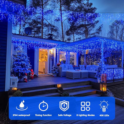 JMEXSUSS Blue Christmas Icicle Lights for Outside, 400 LED 38.8 FT | Connectable Icicle Lights Indoor Outdoor with 80 Drops, Christmas Lights with Remote Plug in for Fireplace Christmas Decor