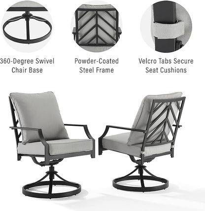 Crosley Furniture Otto 2-Piece Swivel Outdoor Chair Set, Dining Patio Chairs for Deck, Backyard, Matte Black with Gray Cushions