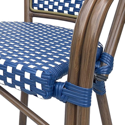 Christopher Knight Home Brianna Bistro Chairs, Navy Blue + White + Brown Wood
