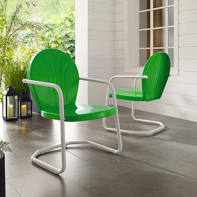 Crosley Furniture Griffith Outdoor Chair, Retro Metal Patio Chairs for Dining, Porch, Deck, Balcony, Grasshopper Green