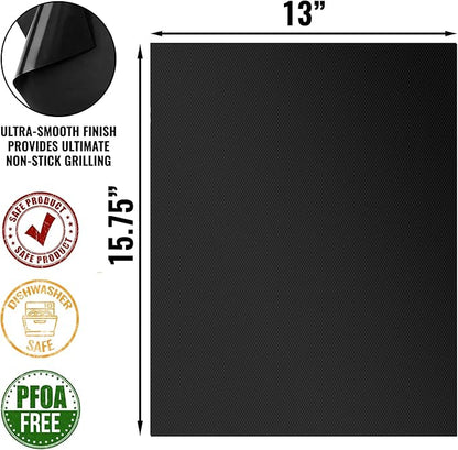 Grillaholics Grill Mats & Oven Liners (Set of 2) - Heavy Duty Non-Stick Reusable PTFE Cooking Mats for Grill, Oven, Smoker & Baking - Easy Clean BBQ Grill Mat, Oven Protector & Grill Grate Liner
