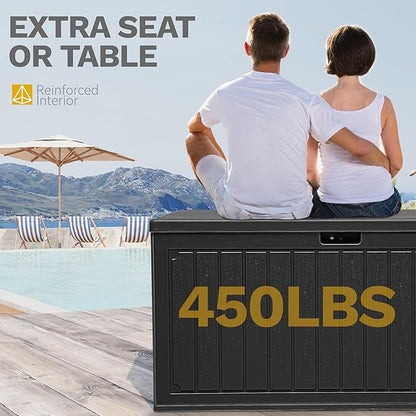 DWVO 90 Gallon Double-Wall Deck Box, Large Resin Outdoor Storage Box, Lockable & Waterproof, Double as Seating, 450lbs Capacity (Black)