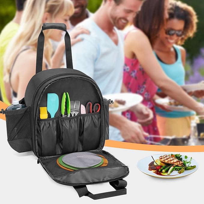GRAOSO Camping Grill Bag Compatible with Coleman Fold N Go Grill & Stove, Portable Gas Stove Carrying Case with 2 Side Pockets for 1lb Propane Cylinders, and Tools Pockets, Black