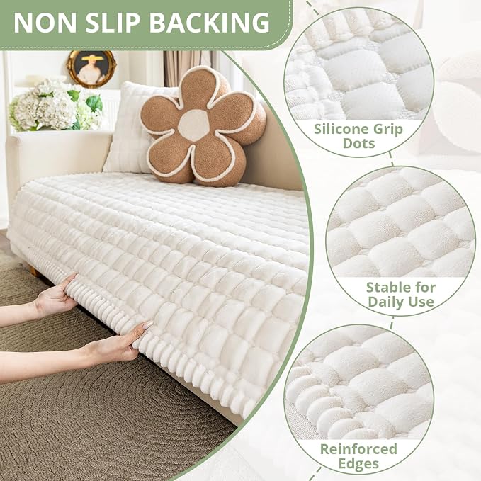 OstepDecor Couch Cover for Dogs, Washable Non Slip Sofa Cover for Pets | Soft Couch Covers for Sofa, Loveseat and Sectional, Furniture Protector Against Pet Hair & Dirt (20" x 24", Off White)