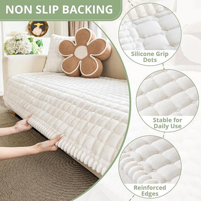 OstepDecor Couch Cover for Dogs, Washable Non Slip Sofa Cover for Pets | Soft Couch Covers for Sofa, Loveseat and Sectional, Furniture Protector Against Pet Hair & Dirt (27.6" x 82.7", Off White)