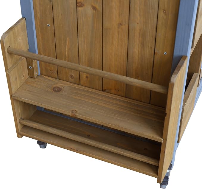 Christopher Knight Home Edsel Outdoor Bar Cart with Stainless Steel Top and Lockable Wheels, Solid Wood Outdoor Storage Cabinet, Kitchen Island Serving Cart for Poolside, Walnut Brown+Blue Gray