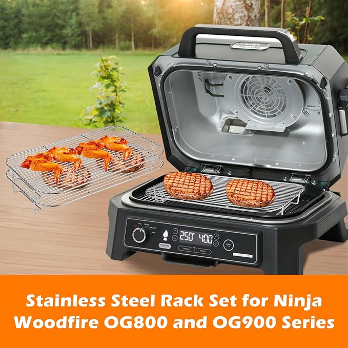 Ericair 2Pcs Stainless Steel Rack Set for Ninja XSKRSTRKXL Woodfire OG800 and OG900 Series, Grill Rack Accessories for Ninja OG850 OG951 Woodfire Pro XL Outdoor Grill & Smoker