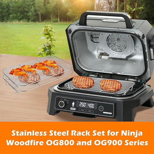 Ericair 2Pcs Stainless Steel Rack Set for Ninja XSKRSTRKXL Woodfire OG800 and OG900 Series, Grill Rack Accessories for Ninja OG850 OG951 Woodfire Pro XL Outdoor Grill & Smoker