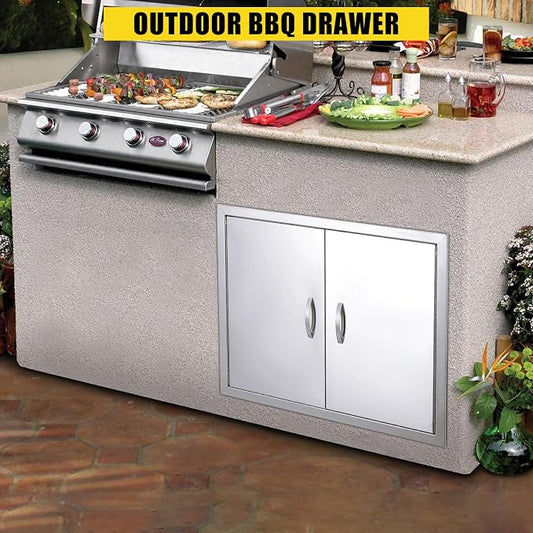 GarveeLife BBQ Access Door 26 in W x 24 in H, Double Outdoor Kitchen Door, Weatherproof Built in 304 Stainless Steel with Handle for Outside, Commercial, BBQ Island, Grilling Station, Outside Cabinet