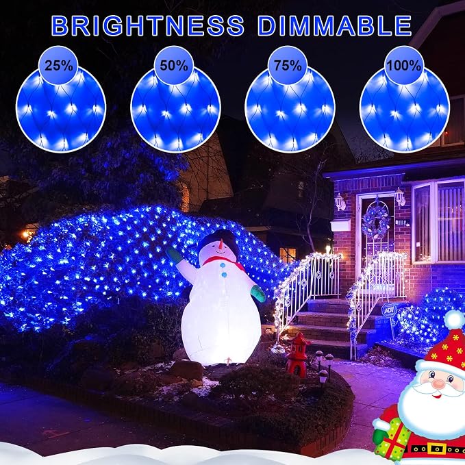 JMEXSUSS 360 LED Christmas Net Lights, Blue, 12ft x 5ft | Outdoor Waterproof, Connectable, Plug in, Mesh Lights with Remote for Bushes Shrubs Christmas Decorations