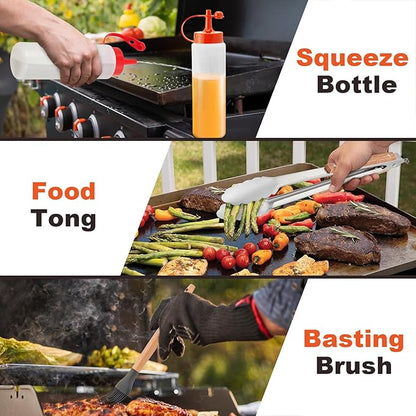 8Pcs Griddle Accessories Kit for Blackstone, Joyfair Flattop Grilling Accessory Tool Set with Stainless Steel burger Spatula Turner, Metal Flipper, For Outdoor BBQ Teppanyaki Hibachi, (Wooden Handles)