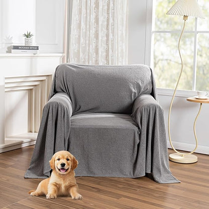 MYSKY HOME Chair Covers, Recliner Chair Covers, Arm Chair Covers Washable, Couch Cover for Dogs, Sofa Slipcovers for 1 Cushion, Furniture Protector Cover for Living Room, 71" x 91", Grey