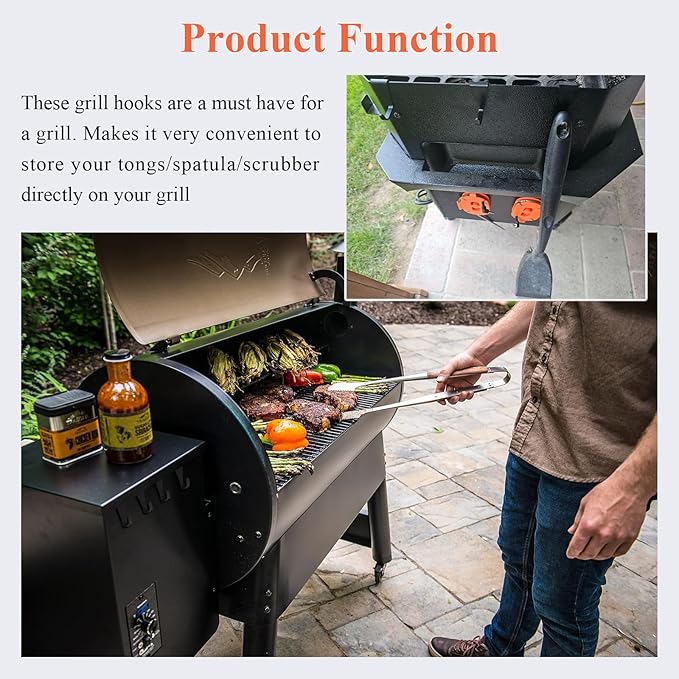 4 Pcs Grills Hooks Fits Traeger Grills, Aluminum Alloy Grills Hooks for Barbecue Tool, Fit for Traeger Ironwood 885, Pro Series 34, Pro Series 22, Pro D2 575, Pro 780, Ironwood 650, Z-Grills, Pit Boss