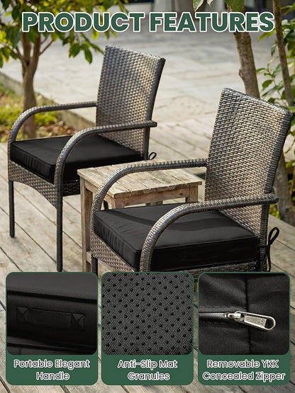 Outdoor Chair Cushion 24 x 24 x 5 Inches Patio Furniture Outdoor Waterproof Seat Cushion, Patio Chair Cushion with Handles and Ties, Square Dining Chair Cushion Set of 2, Black