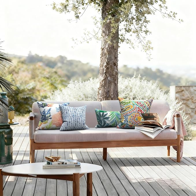 LVTXIII 2 Pack Outdoor Throw Pillow Covers for Patio Furniture, 16x16 Inch Square Pillow Case, Water-Repellent Cushion Covers for Garden, Porch, Sofa, A Pebble Blue